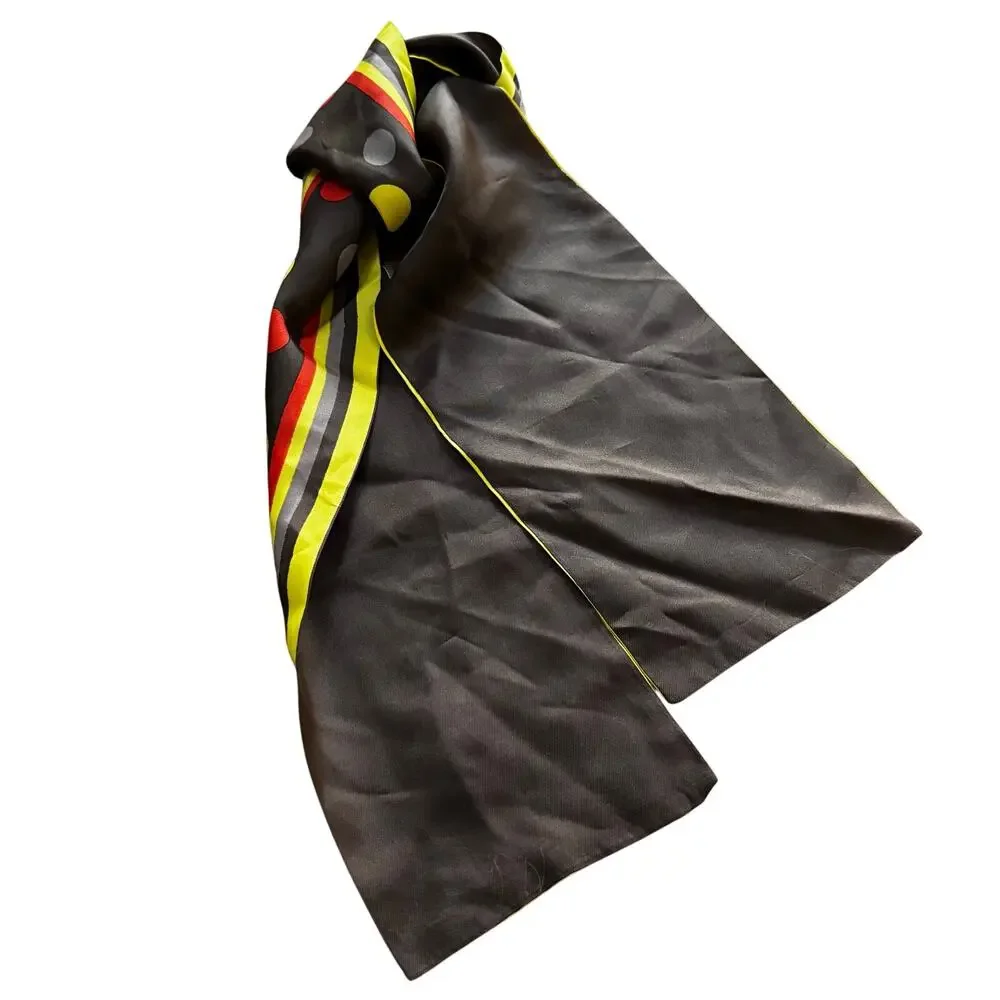 Vintage 70's silky scarf neck tie rectangle gray yellow orange black geometric